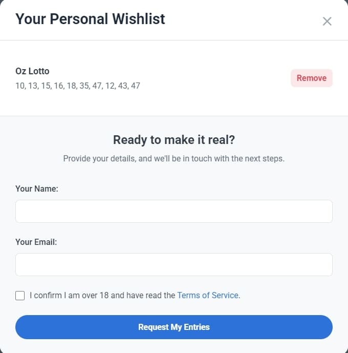 Screenshot of the Wishlist popup.